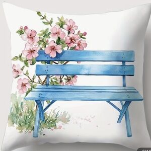 NEW: Floral Blue Bench Throw Pillow